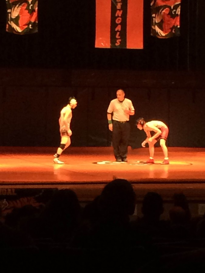 Senior Austin Todner about to wrestle. 