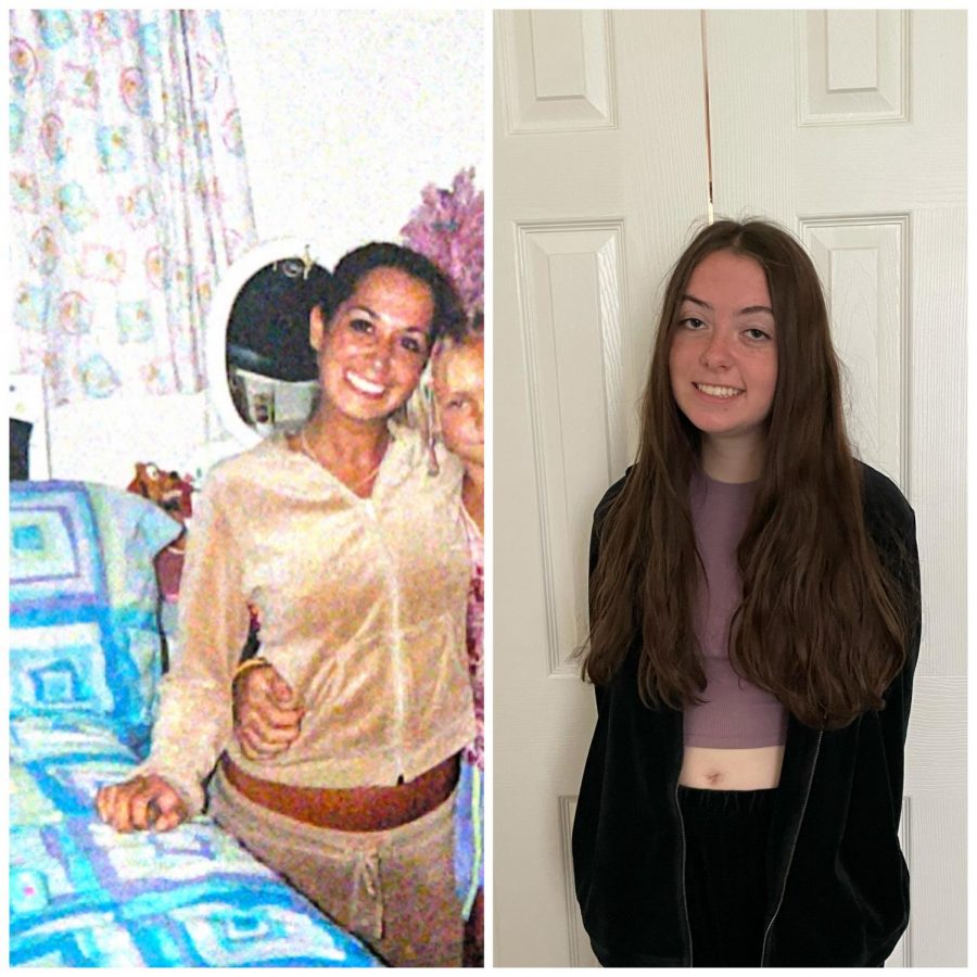 Junior Gianna Jaronik (right) rocks tracksuit as her mother, Amanda Jaronik (left) did in 2003.