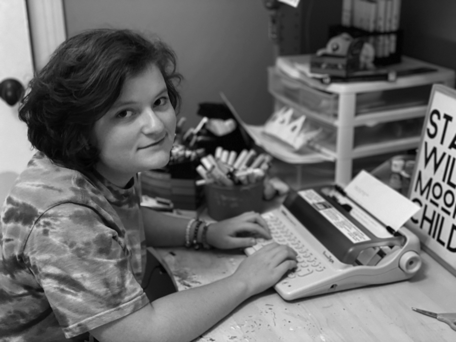 Sophomore Bridget Morris creates a story on her 1997 Brother PY-80 typewriter. Photo courtesy of Shawn Morris