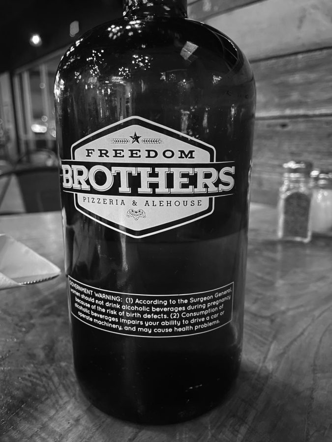 Bottle showcased at Freedom Brothers' Pizza. Photo by Alex Barlog
